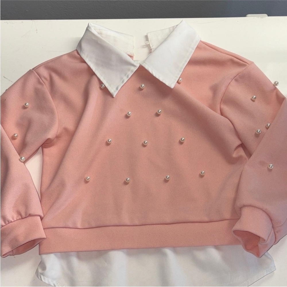 261. SHEIN Pink Kids Blouse with Pearl Details Girls Size 5